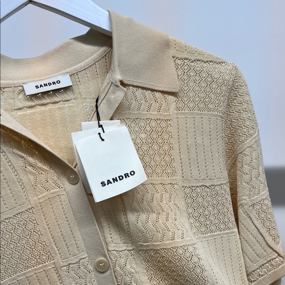 NWT Sandro Cream Pointelle Button-Up Shirt - Picture 6 of 8